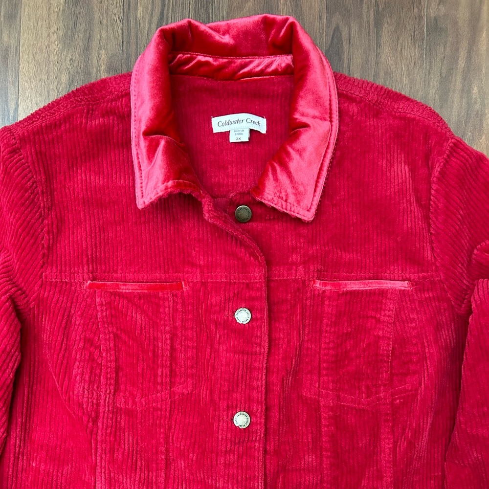 Coldwater Corduroy and Velvet Red Oversize Jacket Creek  Size 2X - Picture 2 of 10